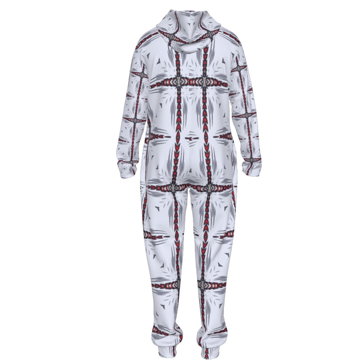 Men's Red & Gray Mosaic Pattern Design All-Over Print Unisex Thickened Home Jumpsuit