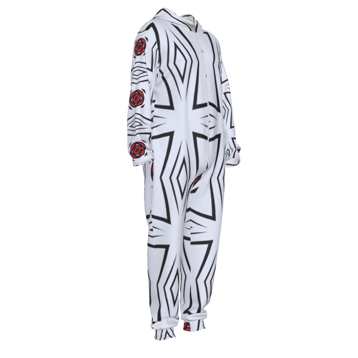 Men's Red & Gray Mosaic Pattern Design All Over Print Unisex Thickened Home Jumpsuit
