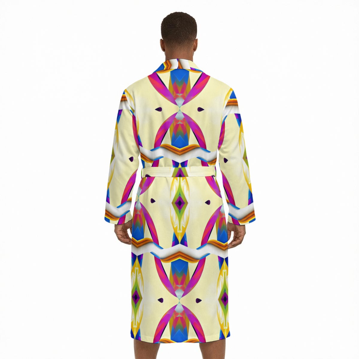 Men's Colorful Boho Pattern Design All Over Print Fleece-Lined Bathrobe with Belt