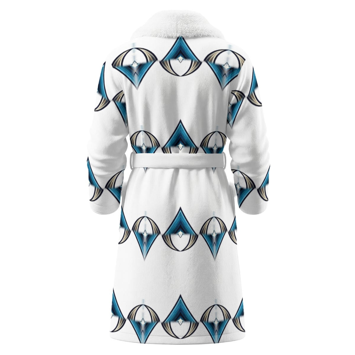 Men's Blue Geometric Diamond Pattern Design Borg Fleece Bathrobe With Polyester Sherpa Fleece