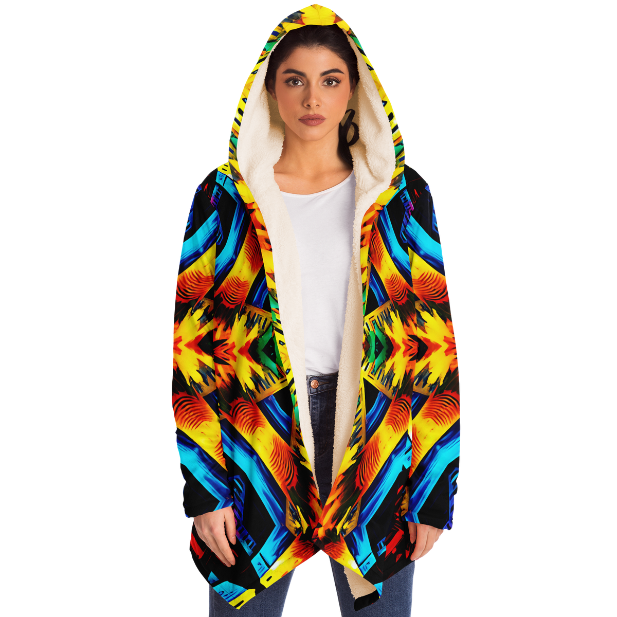 Women's Vibrant Kaleidoscope Tribal Pattern Design All Over Print Microfleece Cloak
