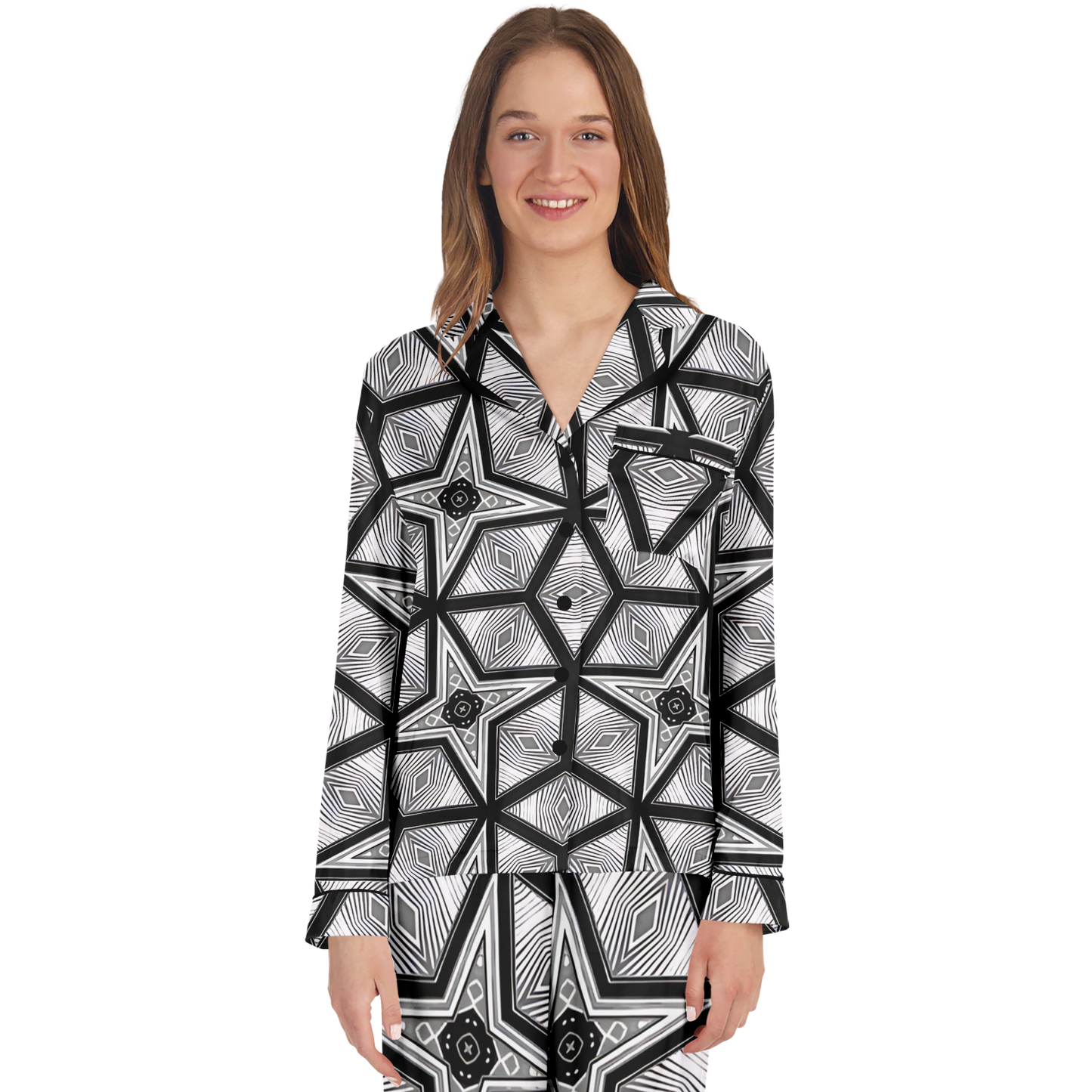 Women's  Geometric Star Grid Satin Pajamas
