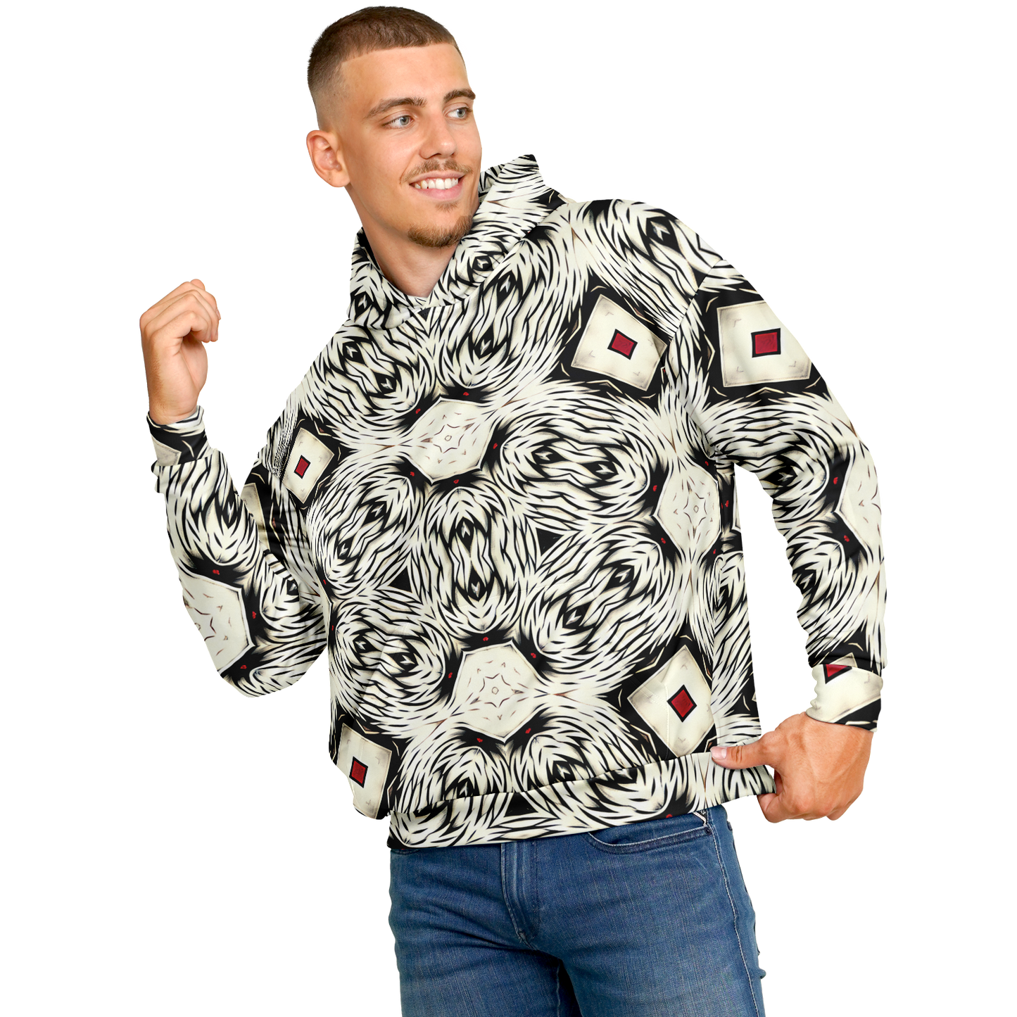 Men's Black & White Abstract Pattern All Over print Heavyweight Oversized Hoodie