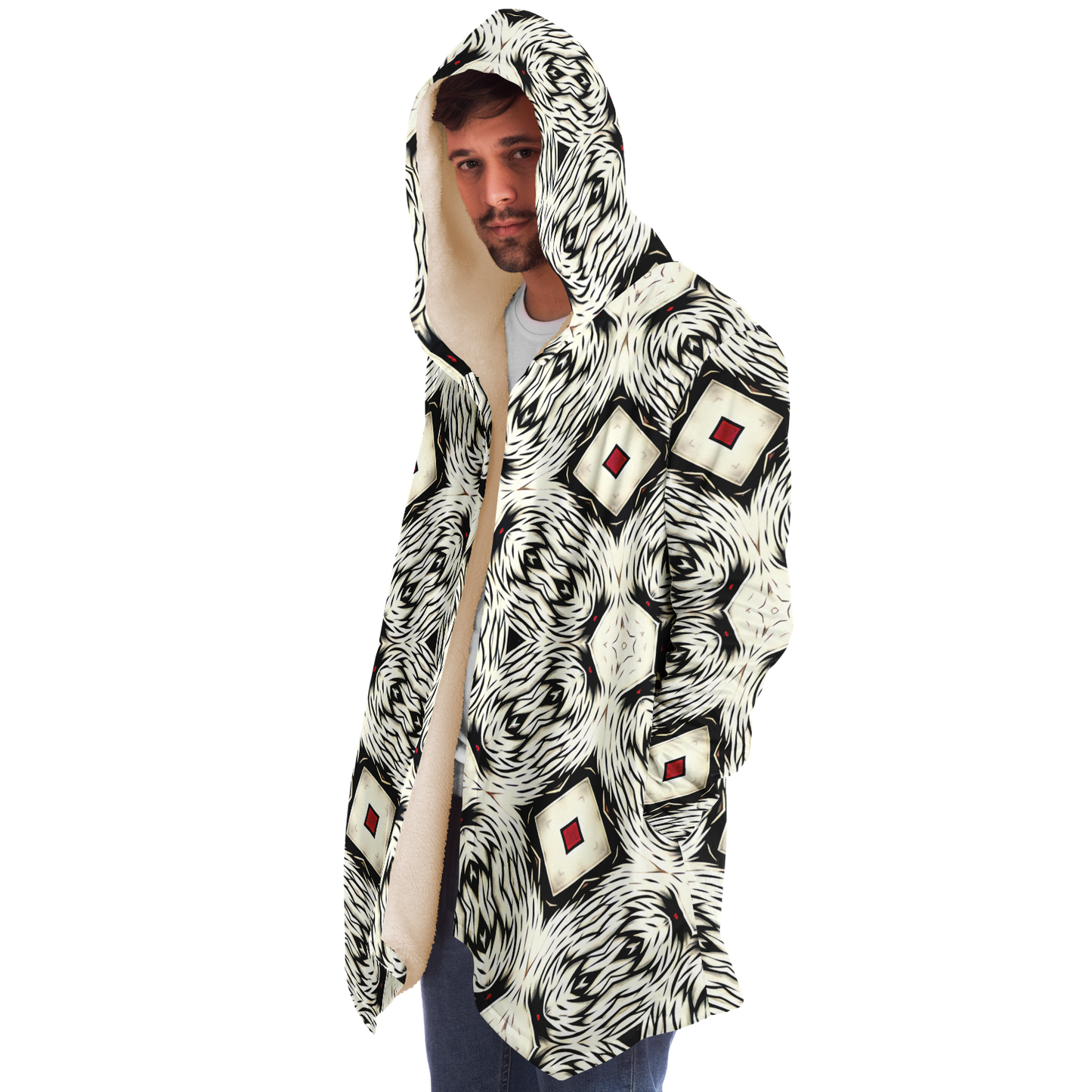 Men's Black & White Abstract Pattern All Over print Microfleece Cloak