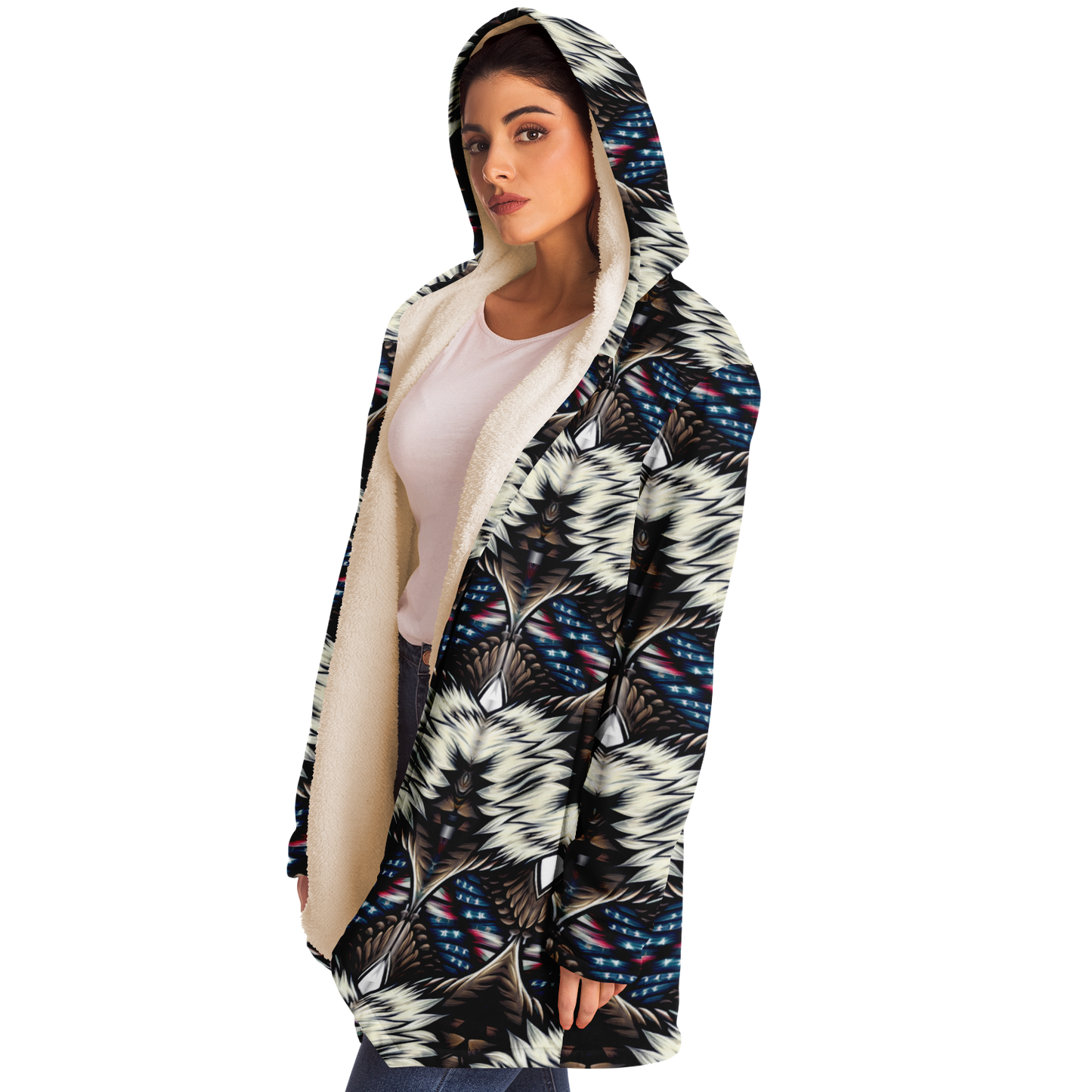 Women's Bold Geometric Pattern All-Over Print Microfleece Cloak