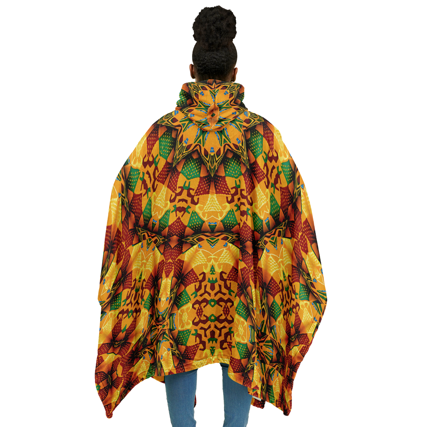 Women's Autumn Kaleidoscope Floral Pattern Flannel Blanket Poncho