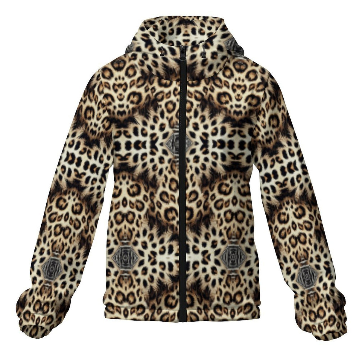 Men's Leopard Trendy Geometric Pattern All-Over Print Hooded Windbreaker Jacket