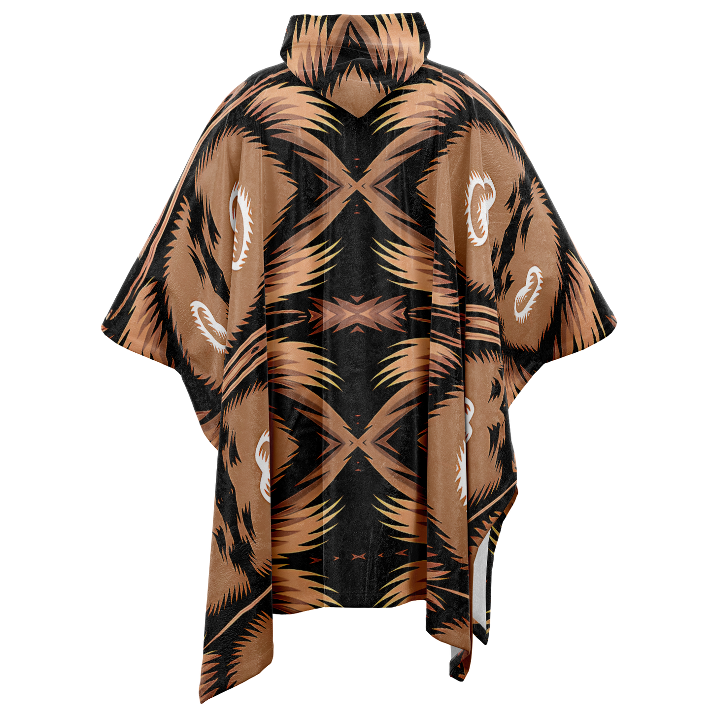 Men's Brown Geometric Pattern All-Over Print Flannel Blanket Poncho
