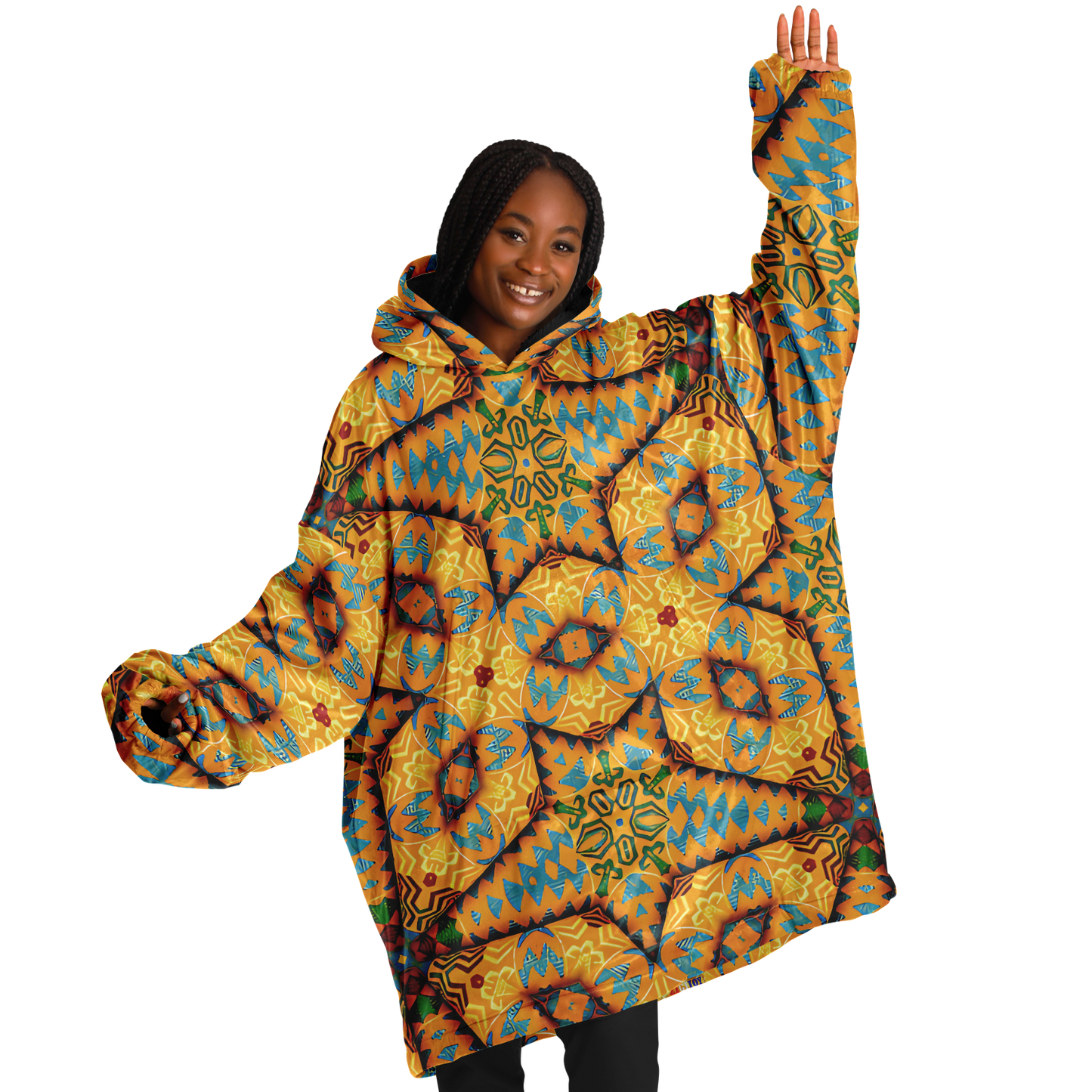 Women's Golden Geometric Mosaic Pattern Snug Hoodie