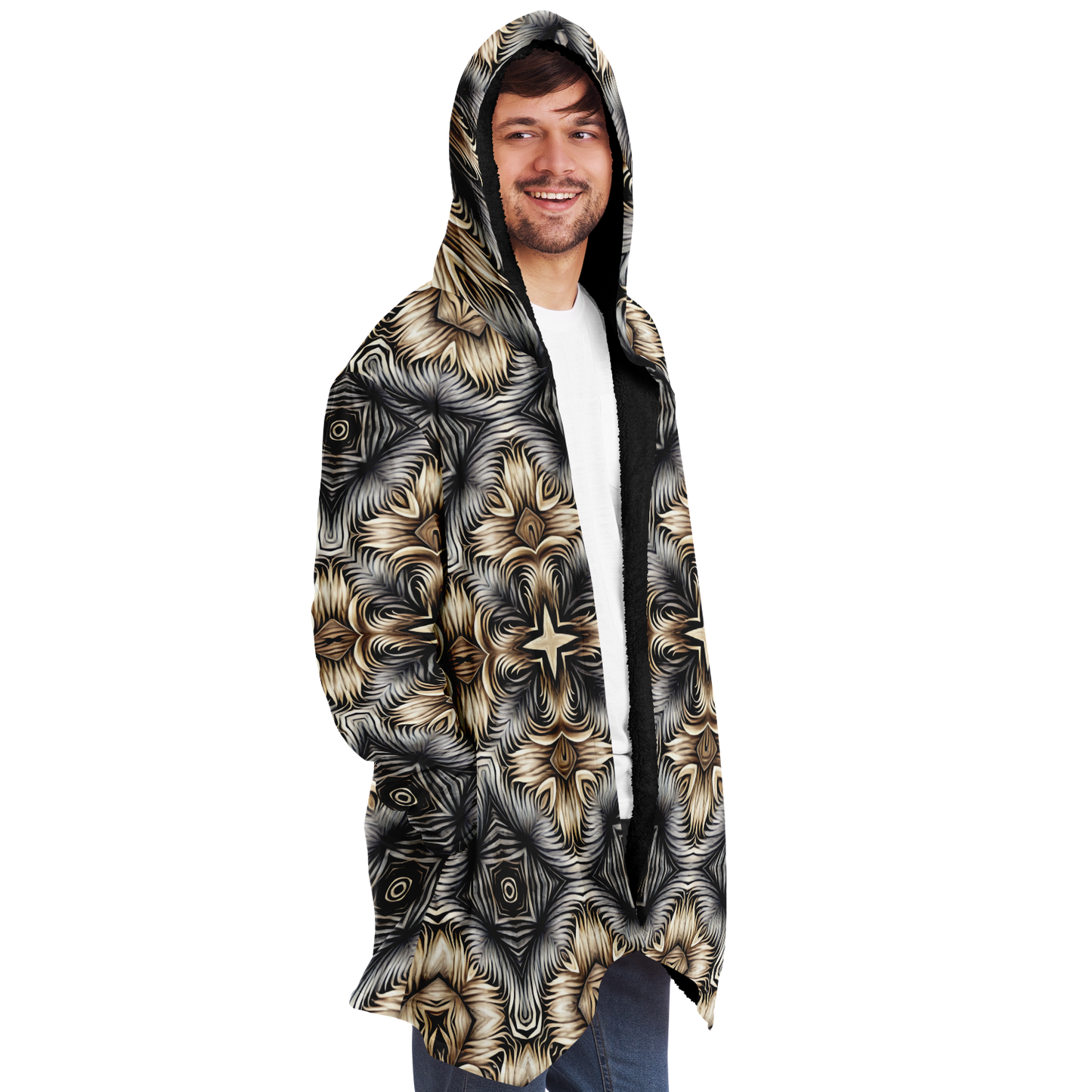 Men's Neutral Geometric Floral Pattern All Over print Microfleece Cloak