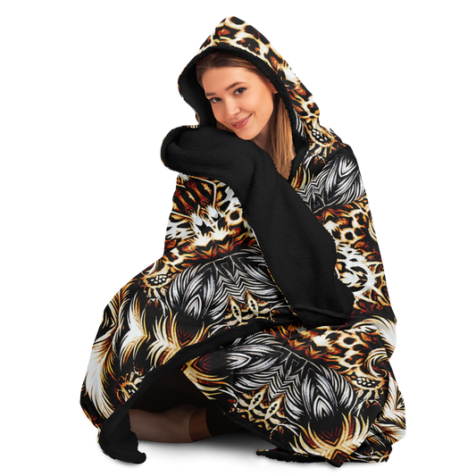 Women's Leopard Kaleidoscope Pattern All-Over Print Hooded Blanket Micro Fleece