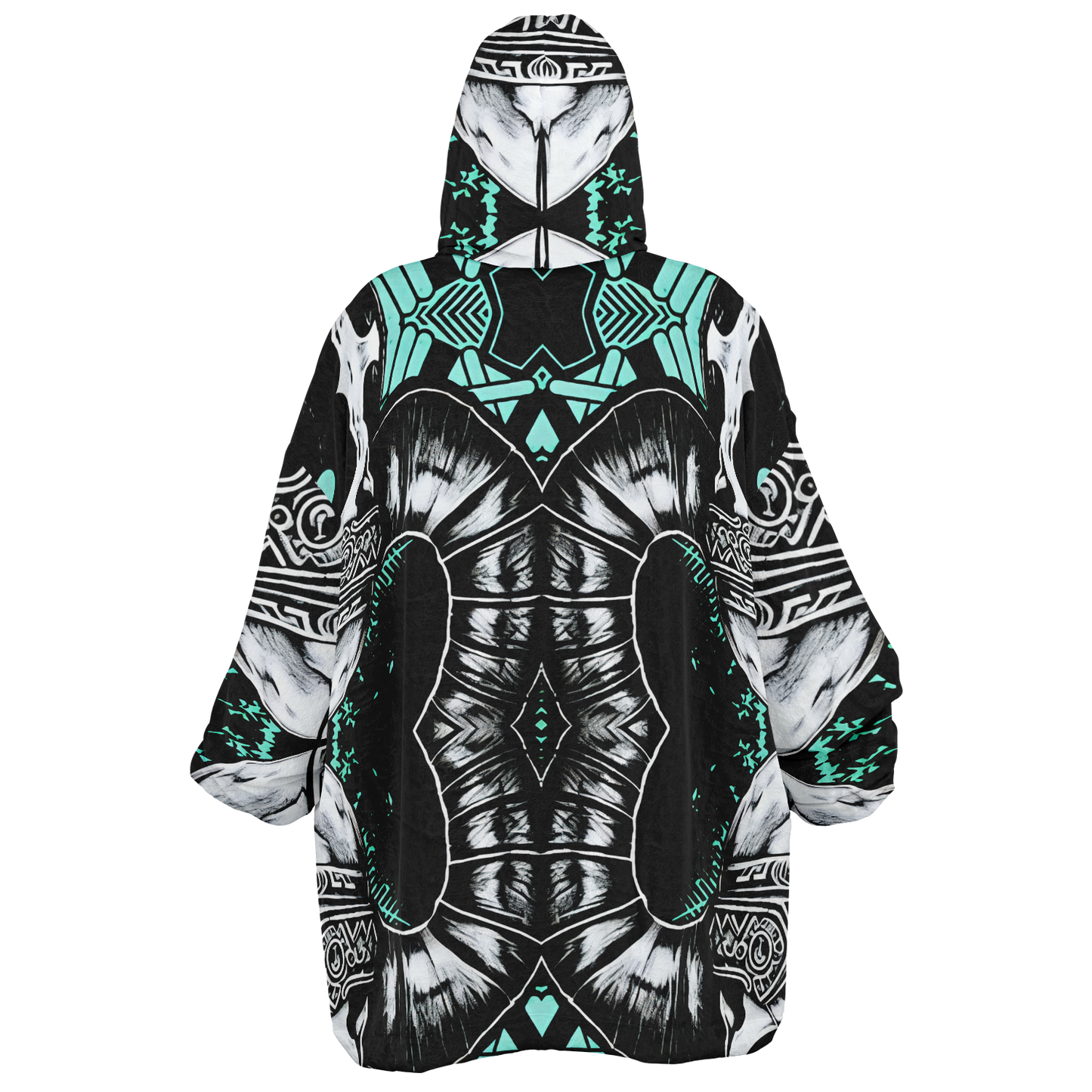 Men's Teal Black White & Green Geometric Pattern All Over Print Snug Hoodie Economy