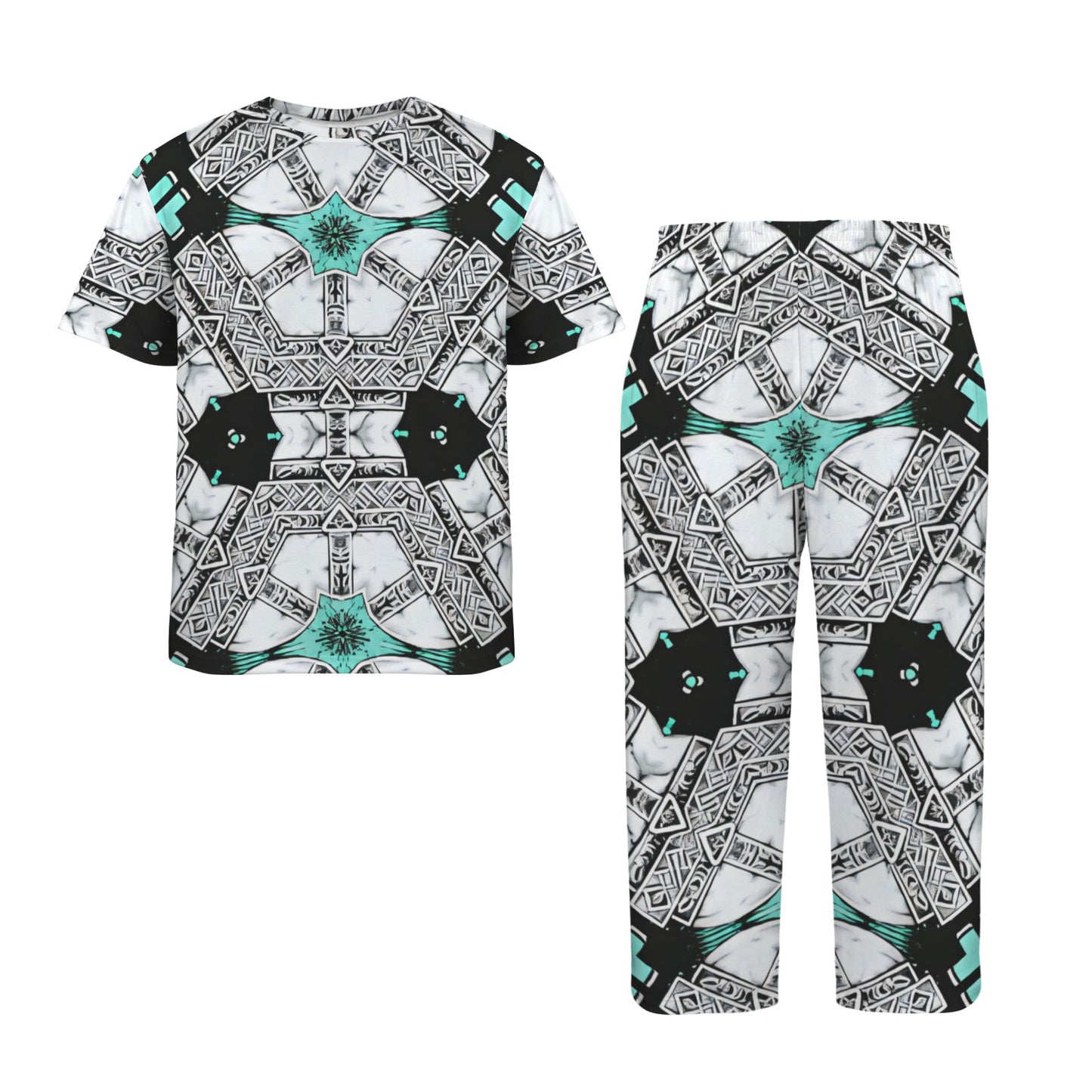 Men's Kaleidoscope Geo Pattern All Over Print Crew Neck Pajama Set