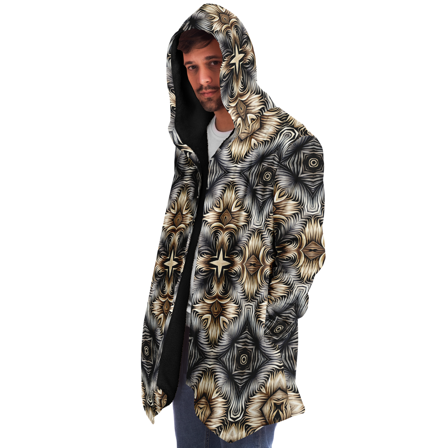 Men's Neutral Geometric Floral Pattern All Over print Microfleece Cloak