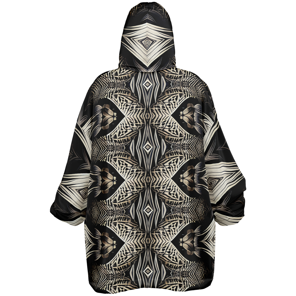 Men's Monochrome Geometric Kaleidoscope Pattern All Over Print Snug Hoodie