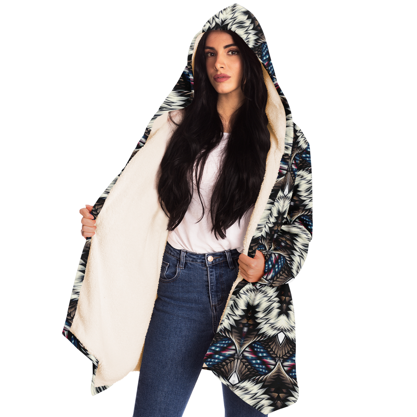 Women's Bold Geometric Pattern All-Over Print Microfleece Cloak