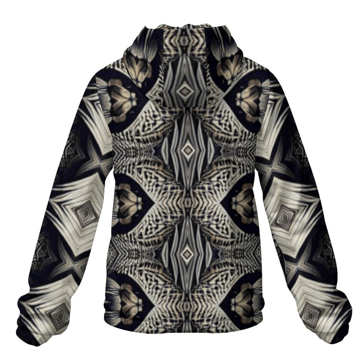 Men's Monochrome Geometric Pattern All Over Print Hooded Windbreaker Jacket