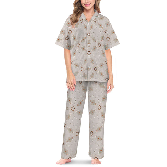 Women's Neutral Boho Graphic Pattern All-Over Print V-Neck Pajama Set
