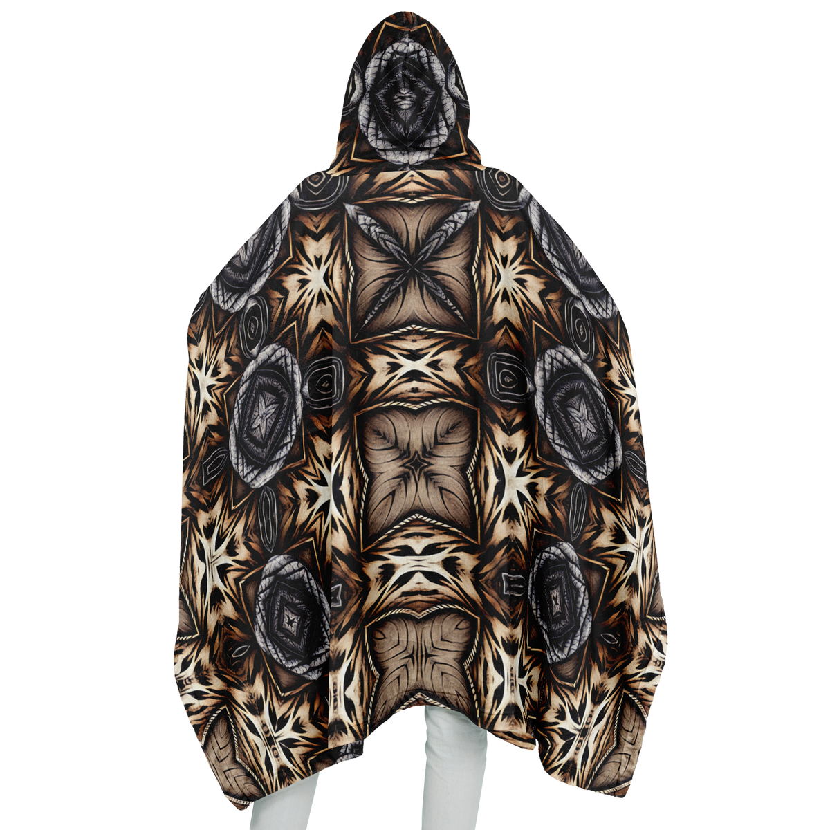 Women's Geometric Kaleidoscope Brown Pattern All Over Print Flannel Blanket Poncho