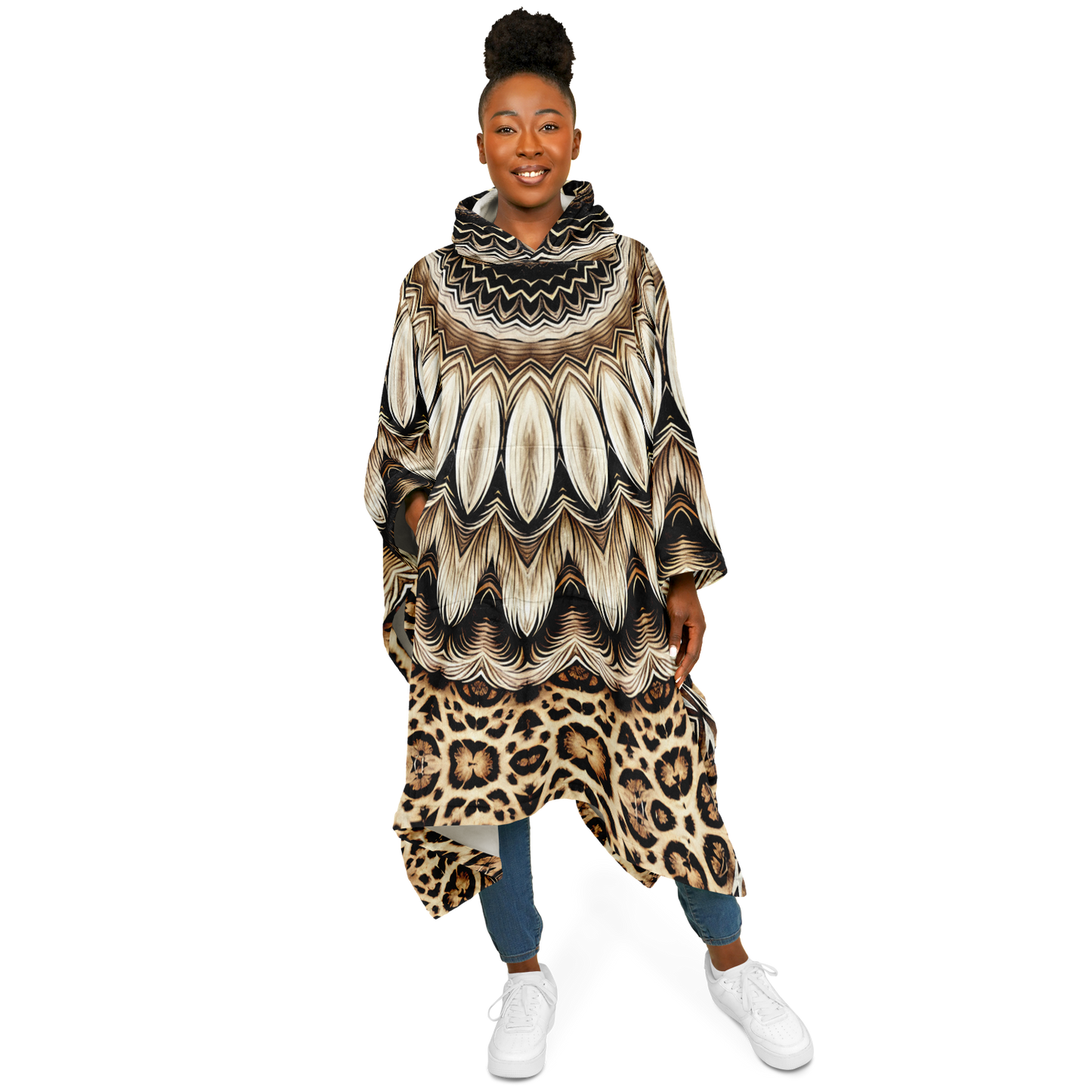 Women's Kaleidoscope Mandala Pattern  All-Over Print Flannel Blanket Poncho