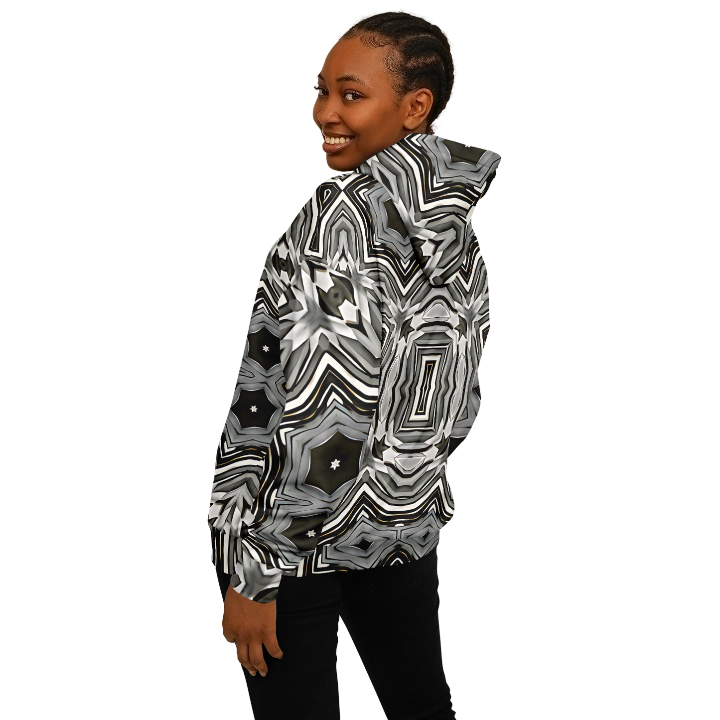 Women's Monochrome Kaleidoscope Pattern Heavyweight Oversized Hoodie