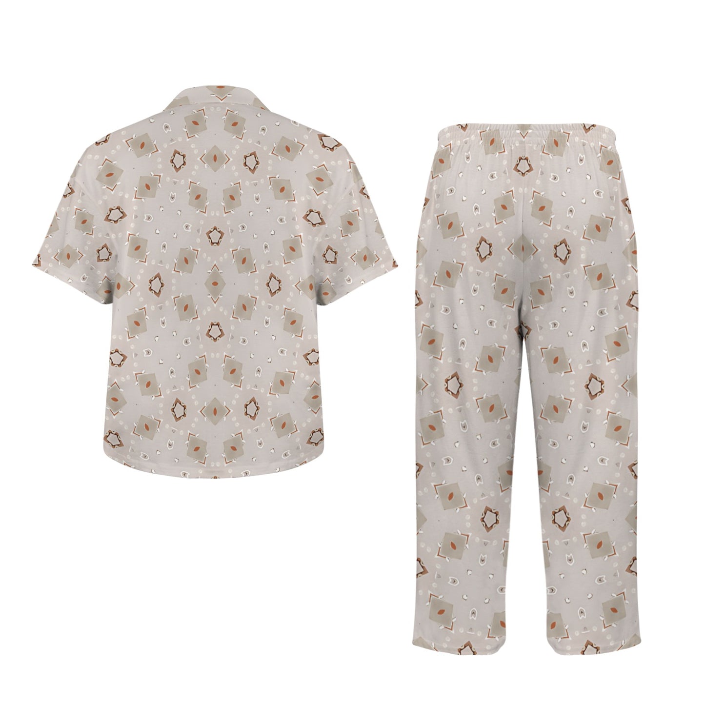 Women's Neutral Boho Graphic Pattern All-Over Print V-Neck Pajama Set