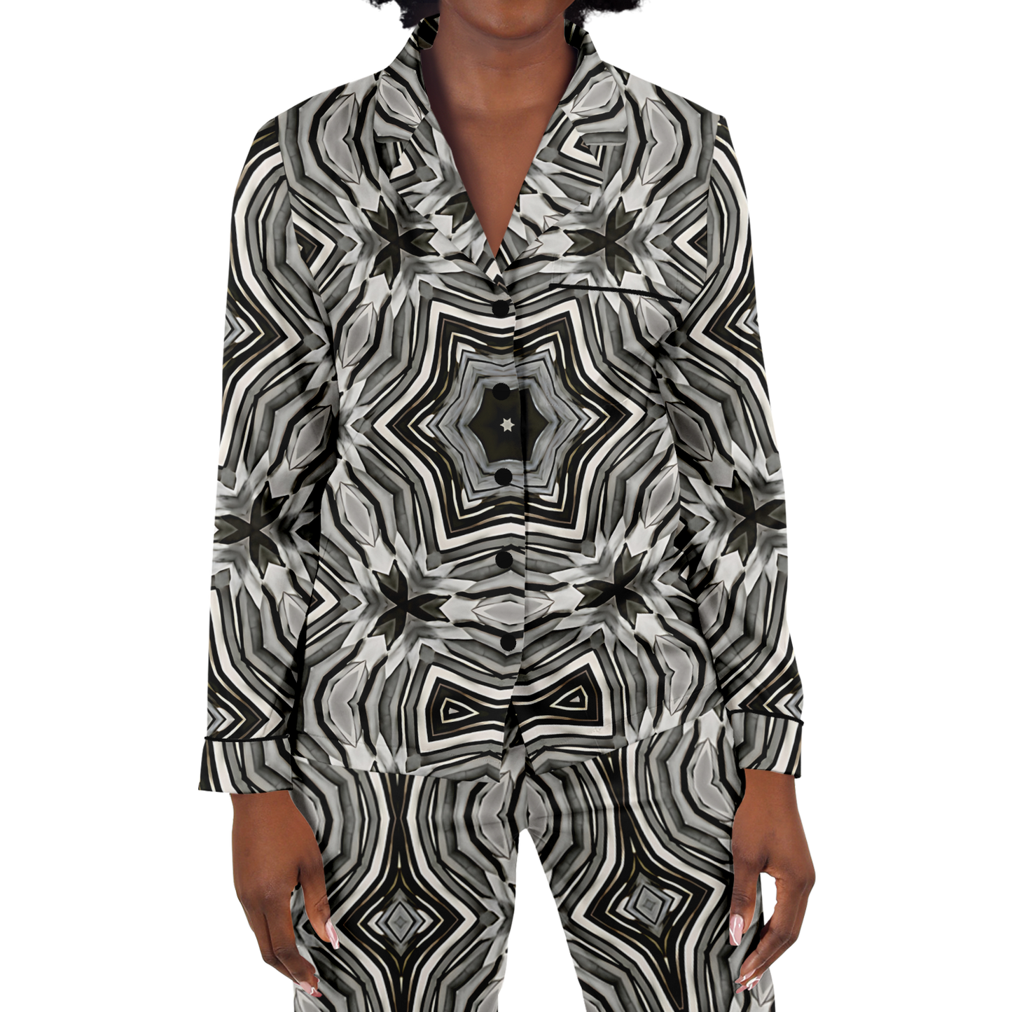Women's Monochrome Kaleidoscope Pattern Satin Pajamas