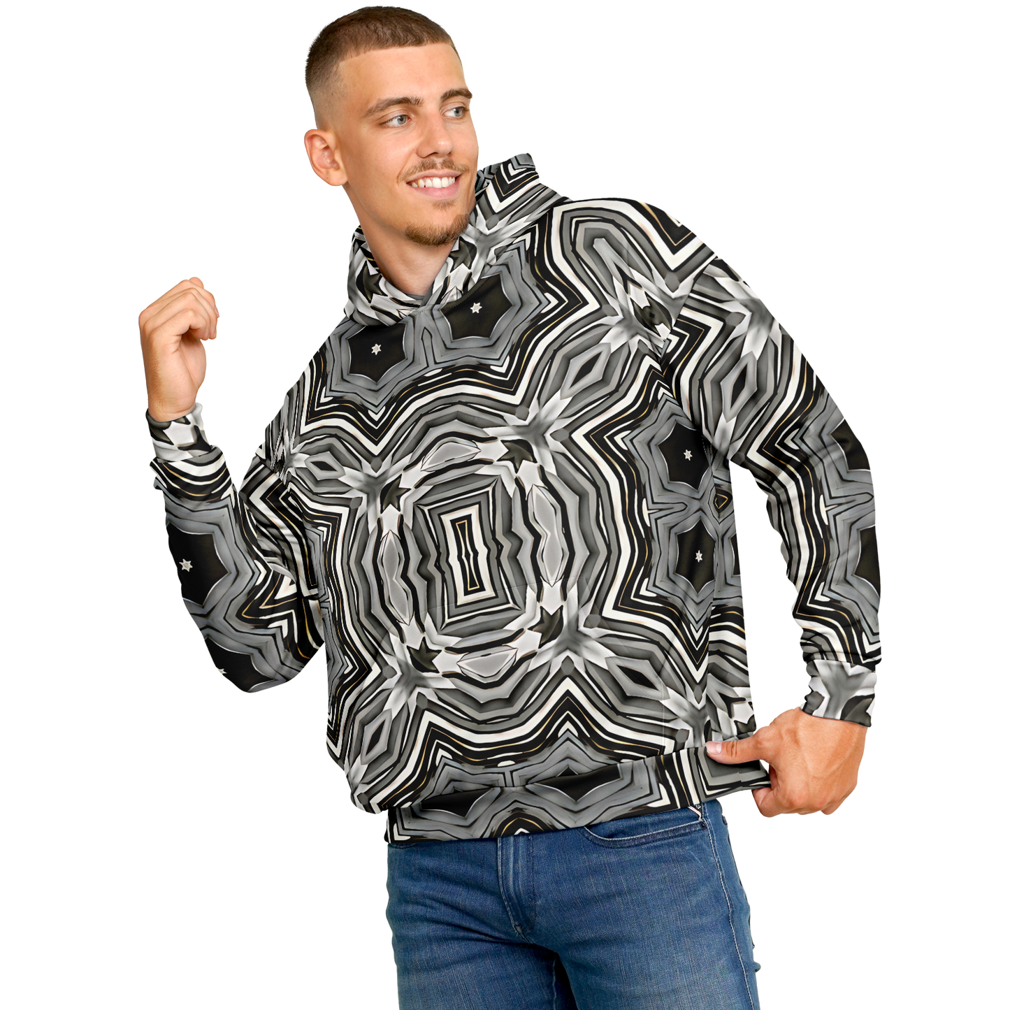 Men's Monochrome Kaleidoscope Pattern Heavyweight Oversized Hoodie