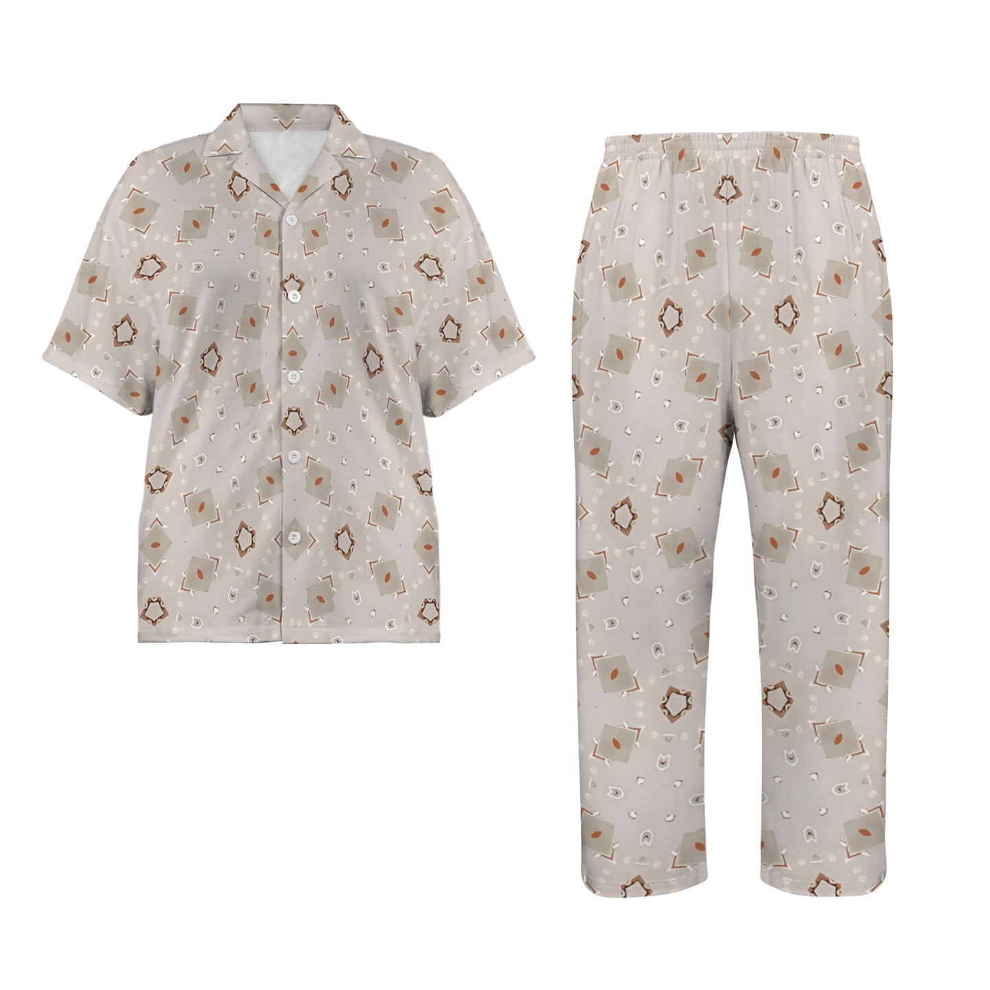 Women's Neutral Boho Graphic Pattern All-Over Print V-Neck Pajama Set