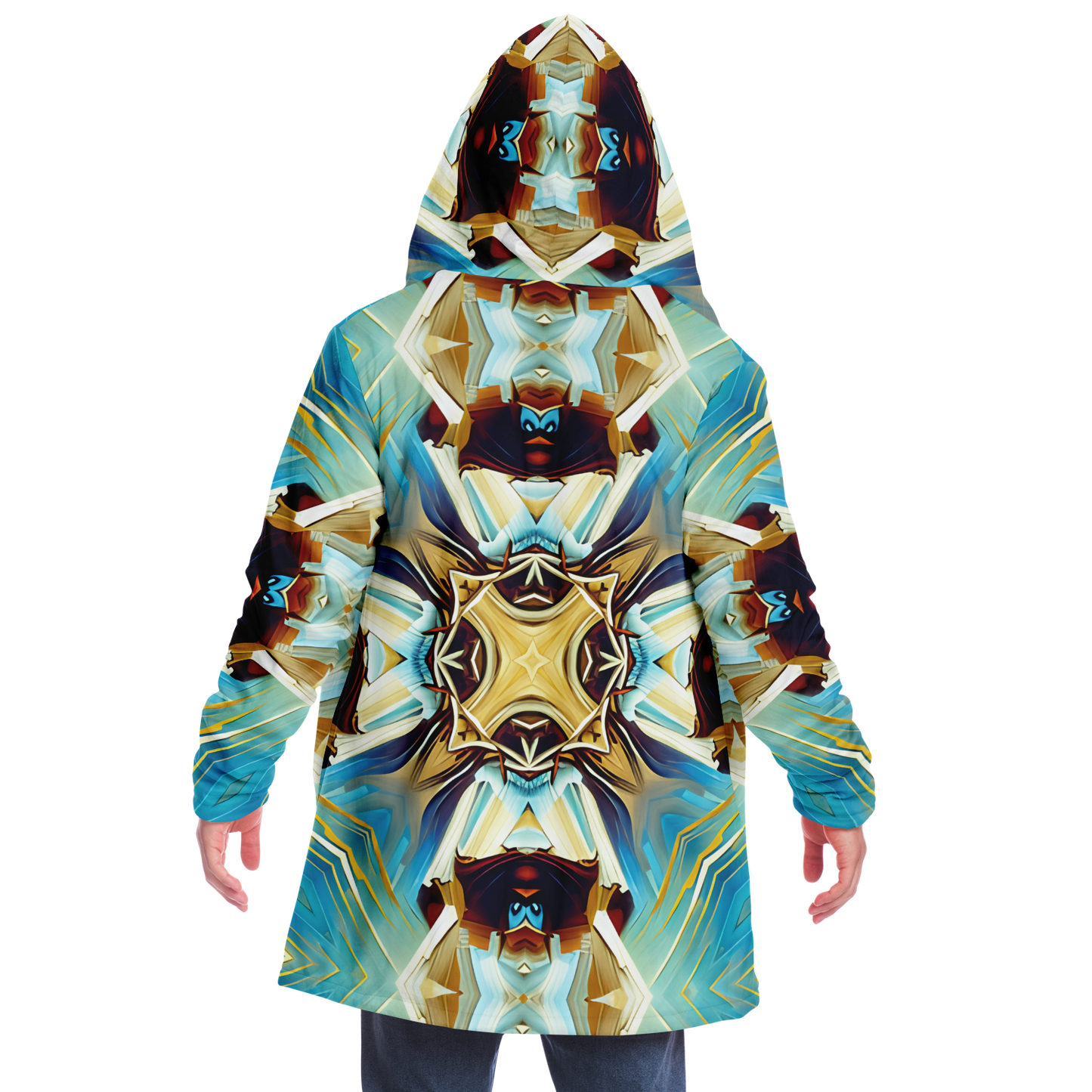 Men's Abstract Teal & Gold Pattern All Over Print Microfleece Cloak