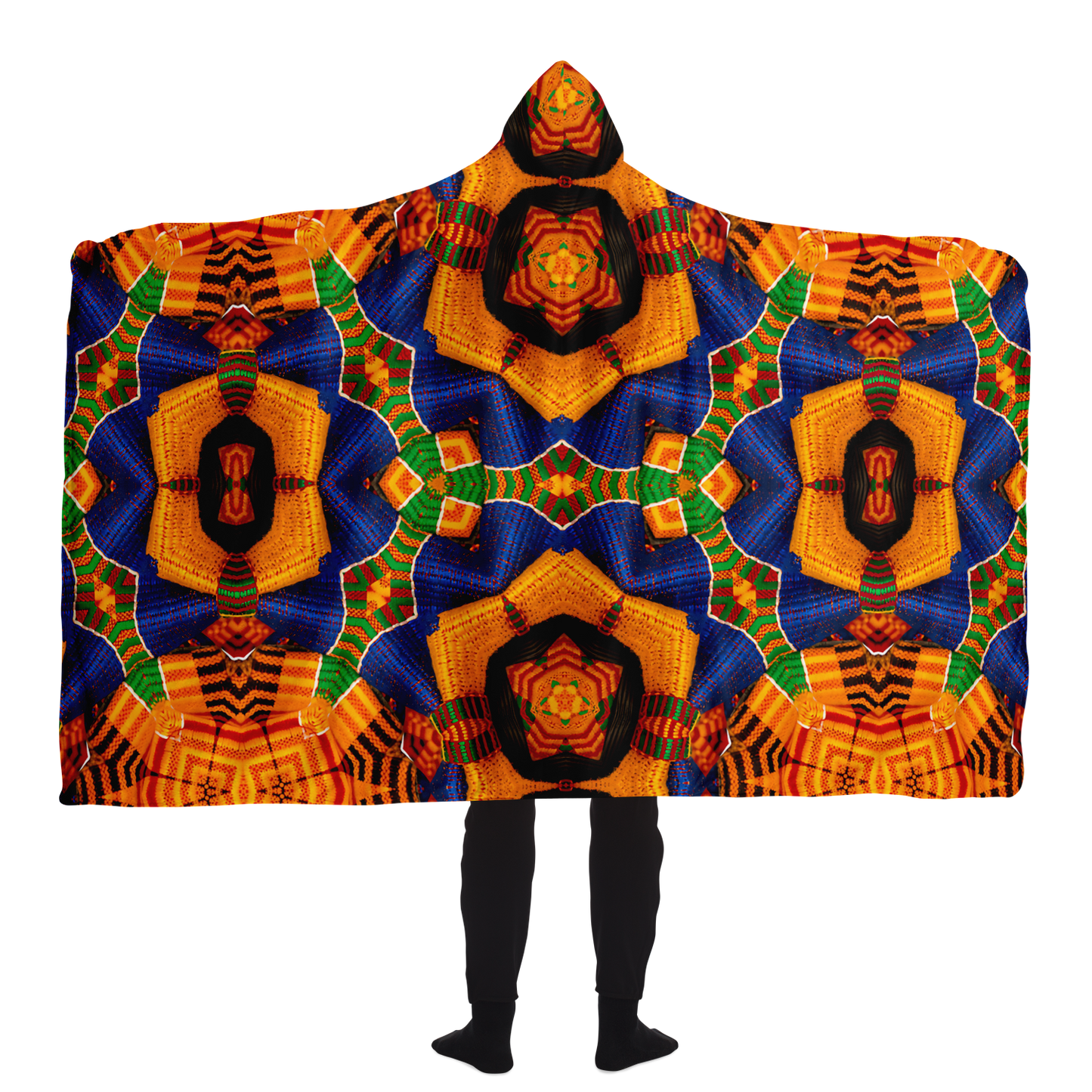 Women's Vibrant Orange & Blue Geometric Pattern Hooded Blanket Micro Fleece