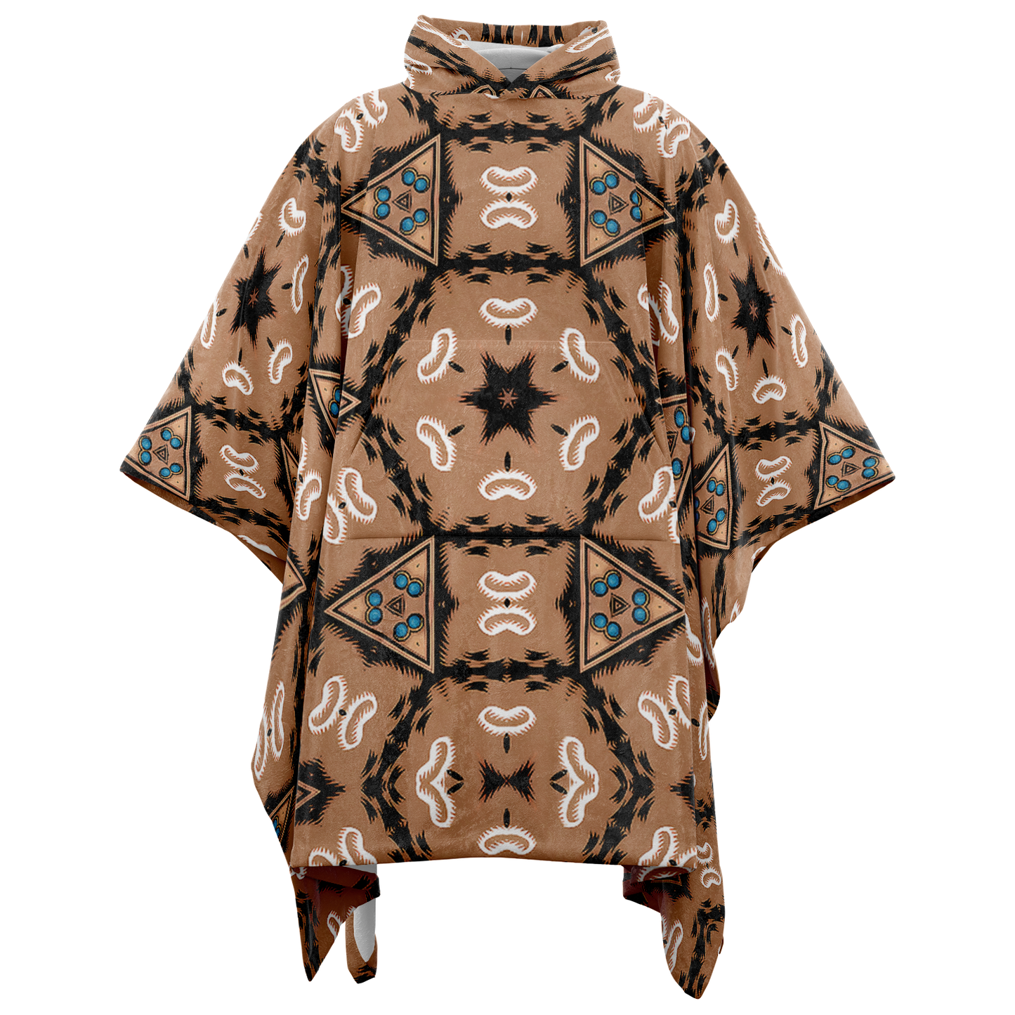 men's Geometric Brown Kaleidoscope Pattern All Over Print Flannel Blanket Poncho