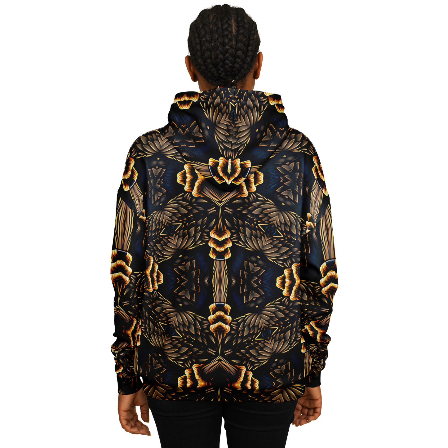 Women's Geometric Gold & Black Pattern Heavyweight Oversized Hoodie