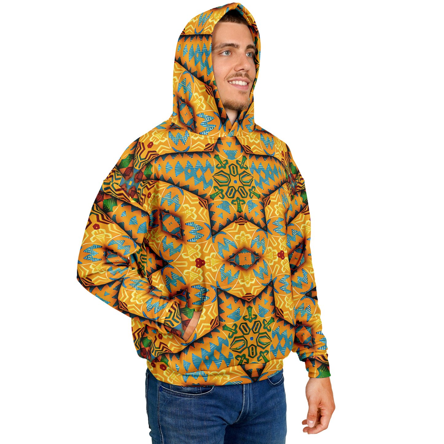 Men's Golden Geometric Mosaic Pattern Heavyweight Oversized Hoodie
