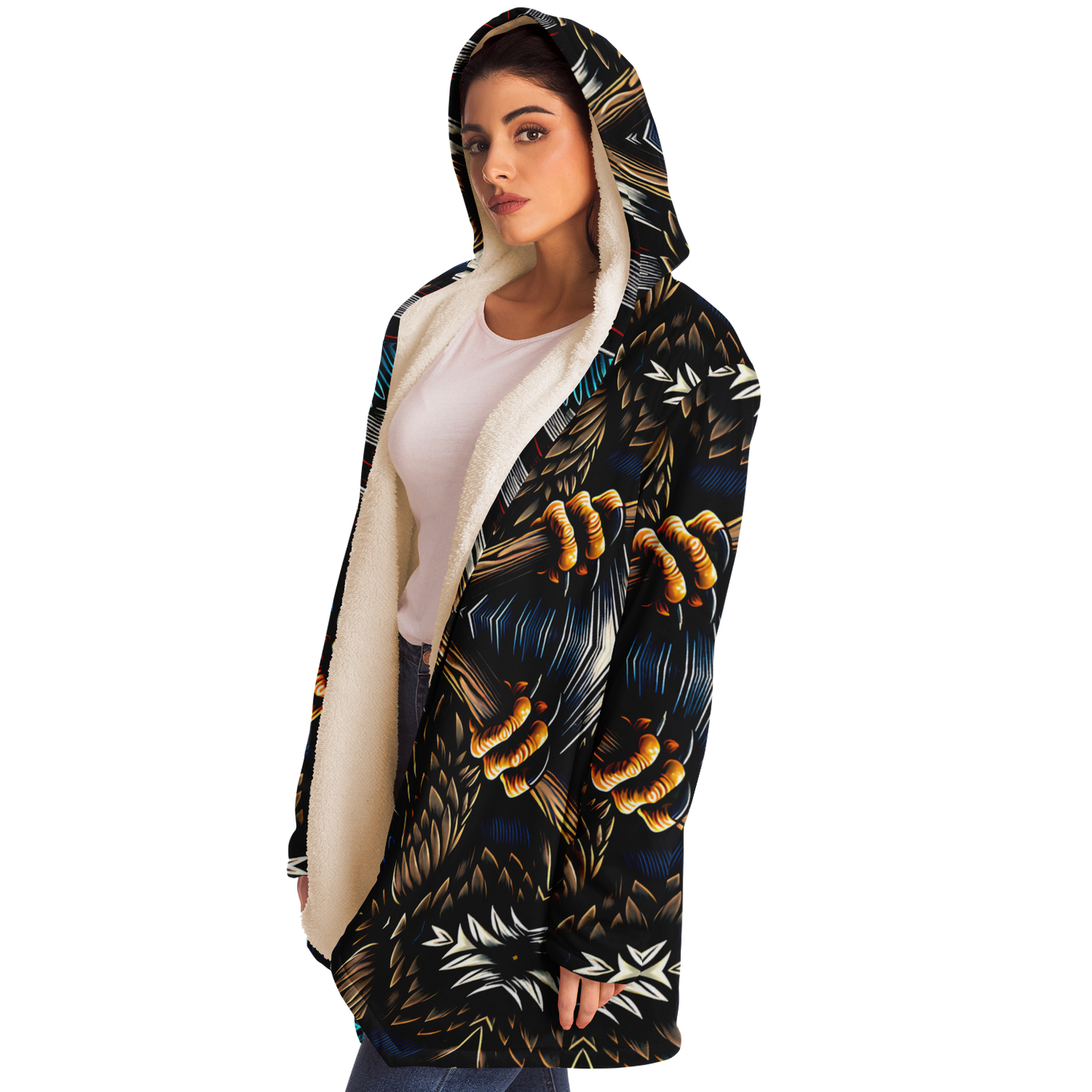 Women's Dark Geometric Knit Pattern All Over Print Microfleece Cloak