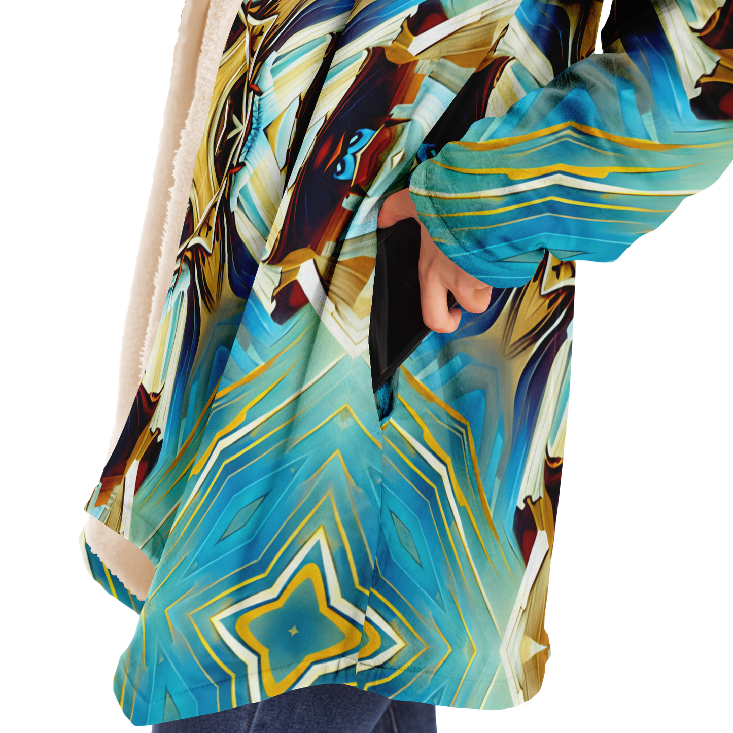 Women's Abstract Teal & Gold Pattern All Over Print Microfleece Cloak