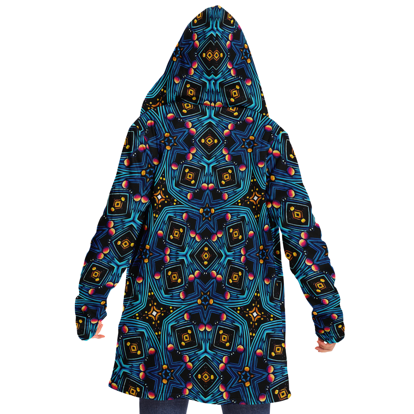 Women's Blue Mosaic Star Pattern All Over Print Microfleece Cloak