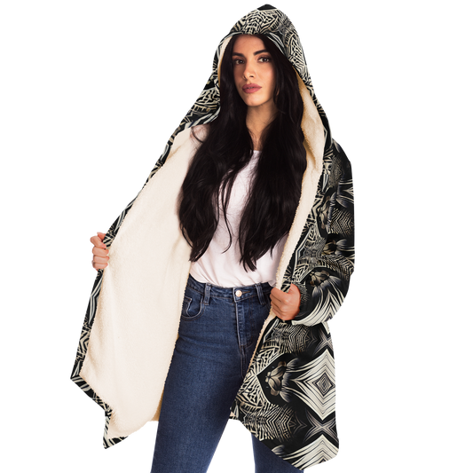 Women's Monochrome Geometric Kaleidoscope Pattern All Over Print Microfleece Cloak