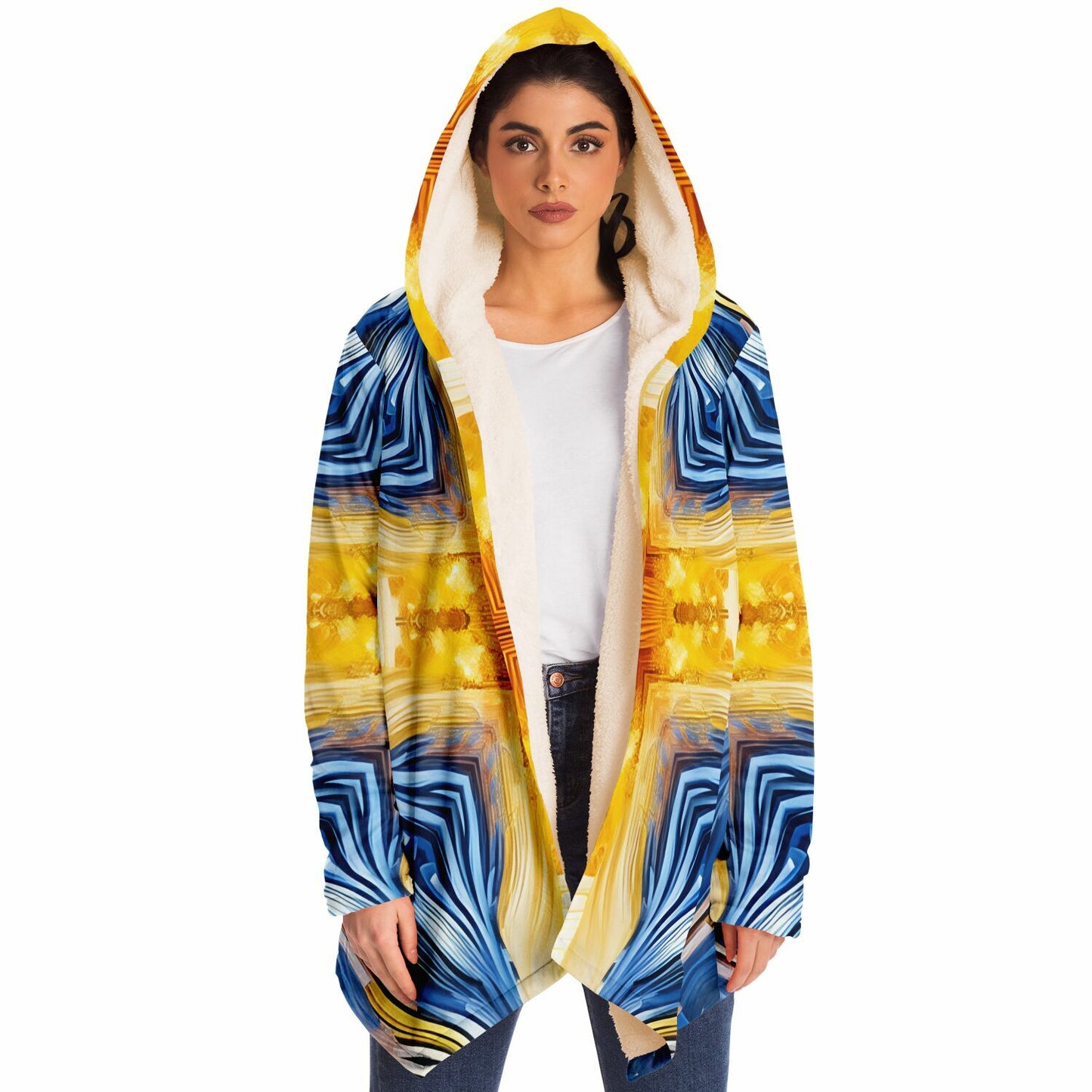Women’s Bright Orange & Blue Abstract All Over Print Microfleece Cloak
