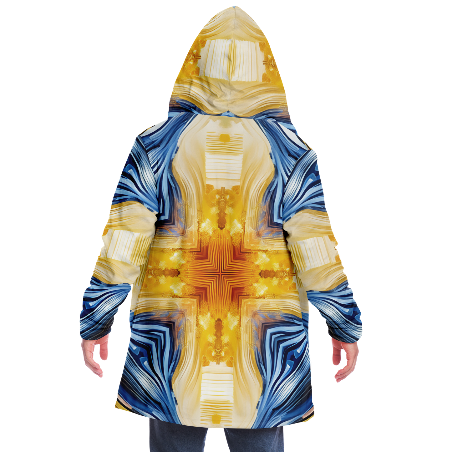 Men’s Bright Orange & Blue Abstract All Over Print Microfleece Cloak