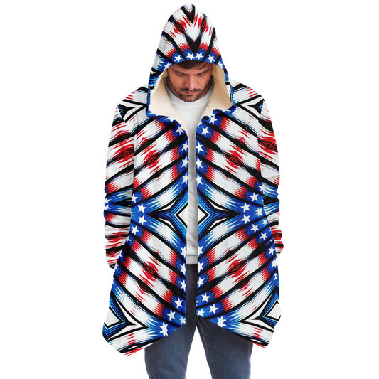 Men's Red White Blue Geometric Pattern All-Over Print Microfleece Cloak