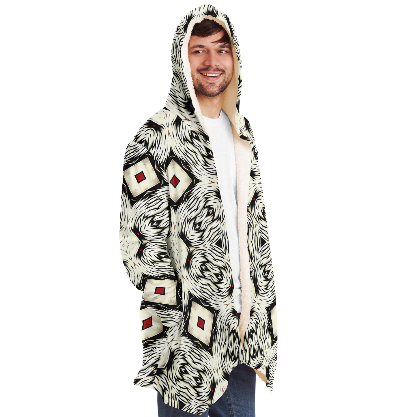 Men's Black & White Abstract Pattern All Over print Microfleece Cloak