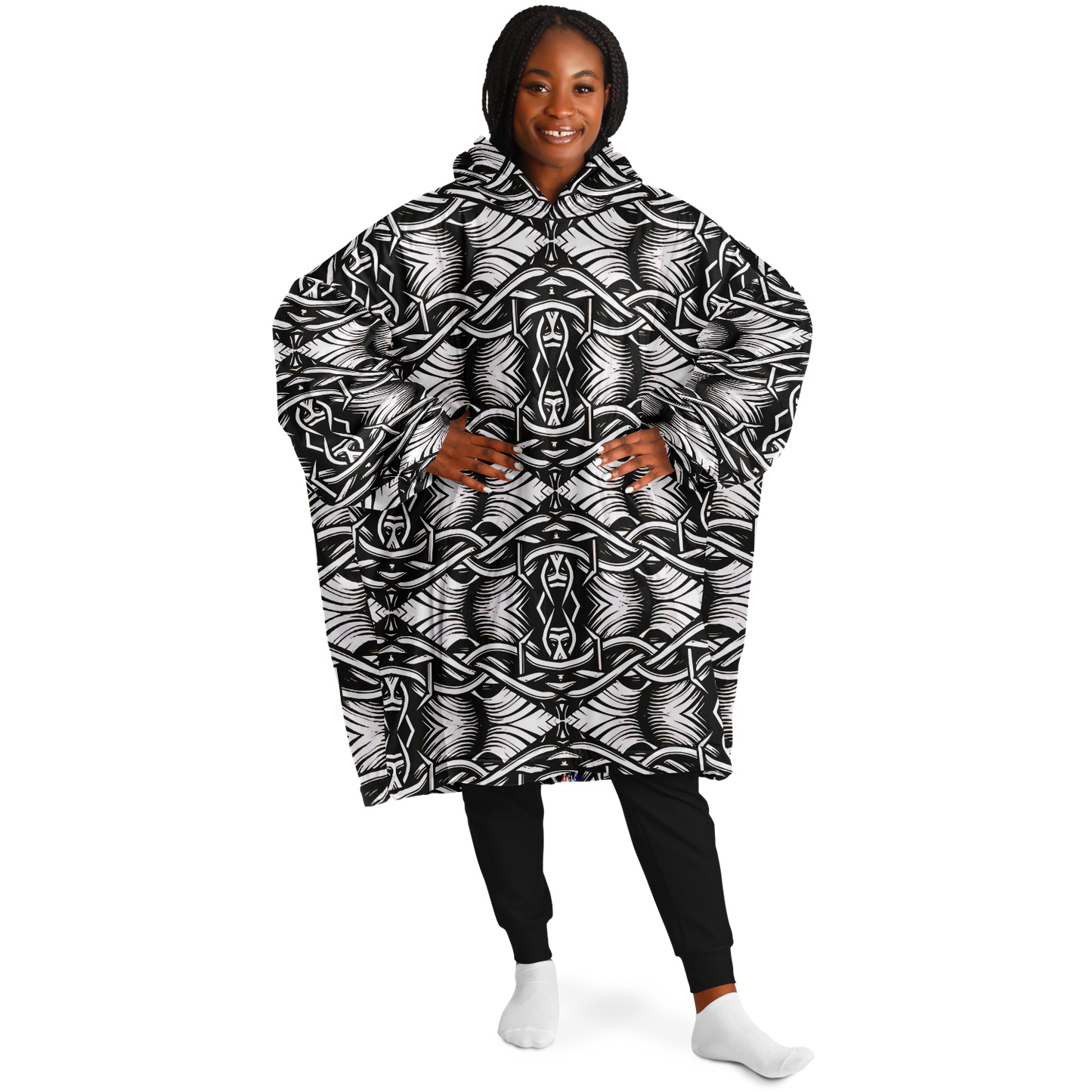 Women’s Black Intricate Silver Chain Tattoo Pattern High Snug Hoodie