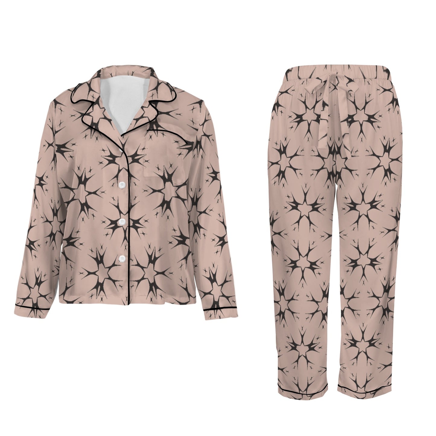 Women's Blush Pink Kaleidoscope Pattern All-Over Print Long Sleeve Satin Pajama Set