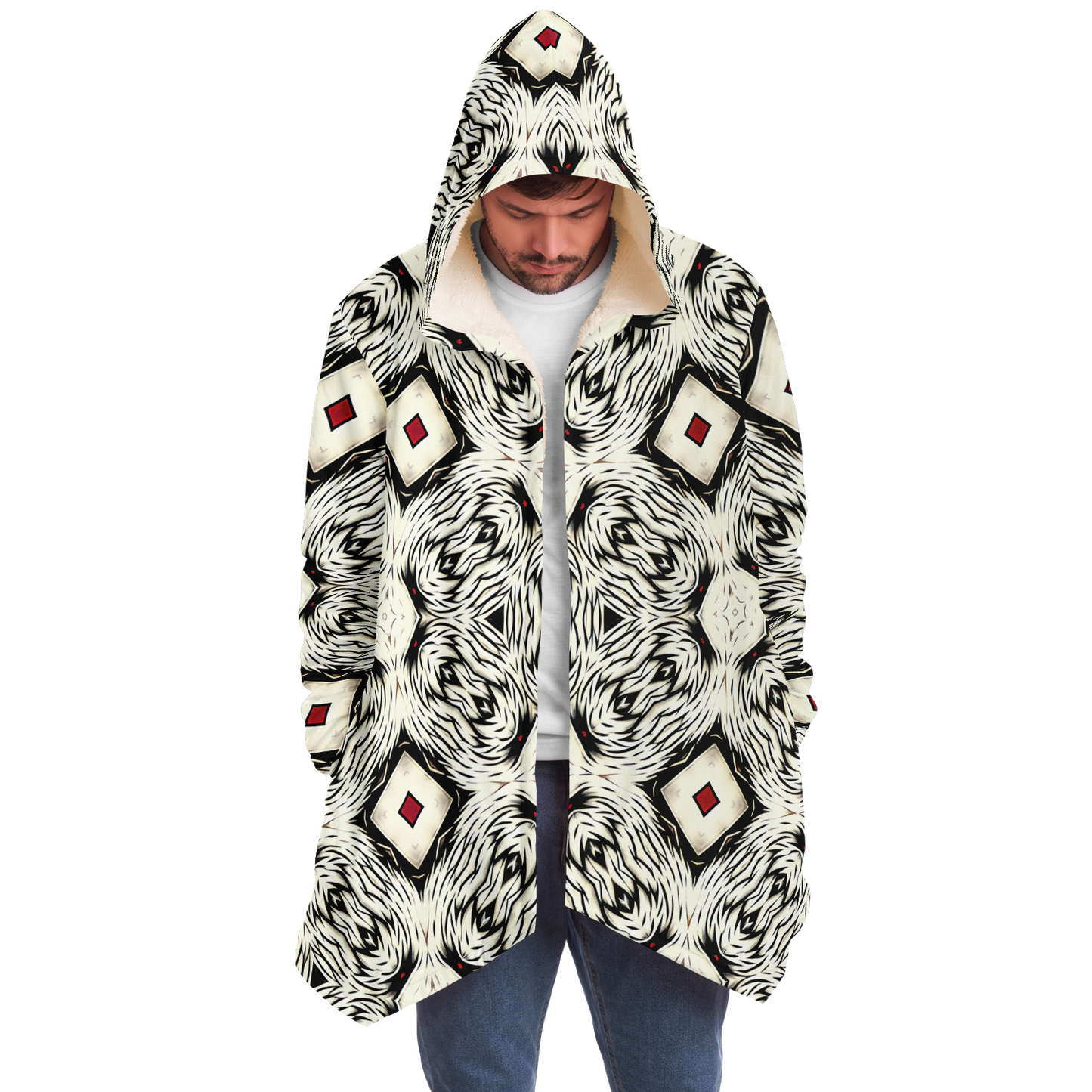 Men's Black & White Abstract Pattern All Over print Microfleece Cloak