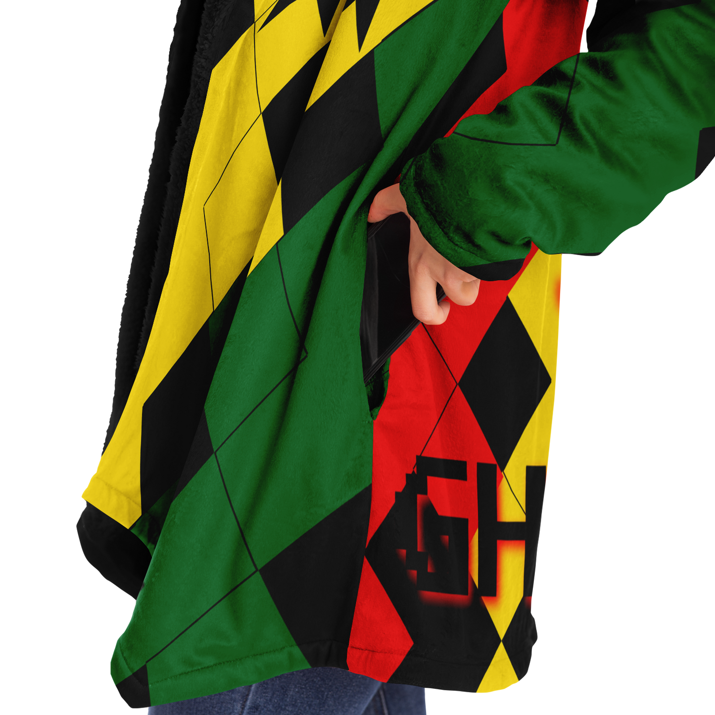 Women's Red Yellow Green and Black Stars Microfleece Cloak