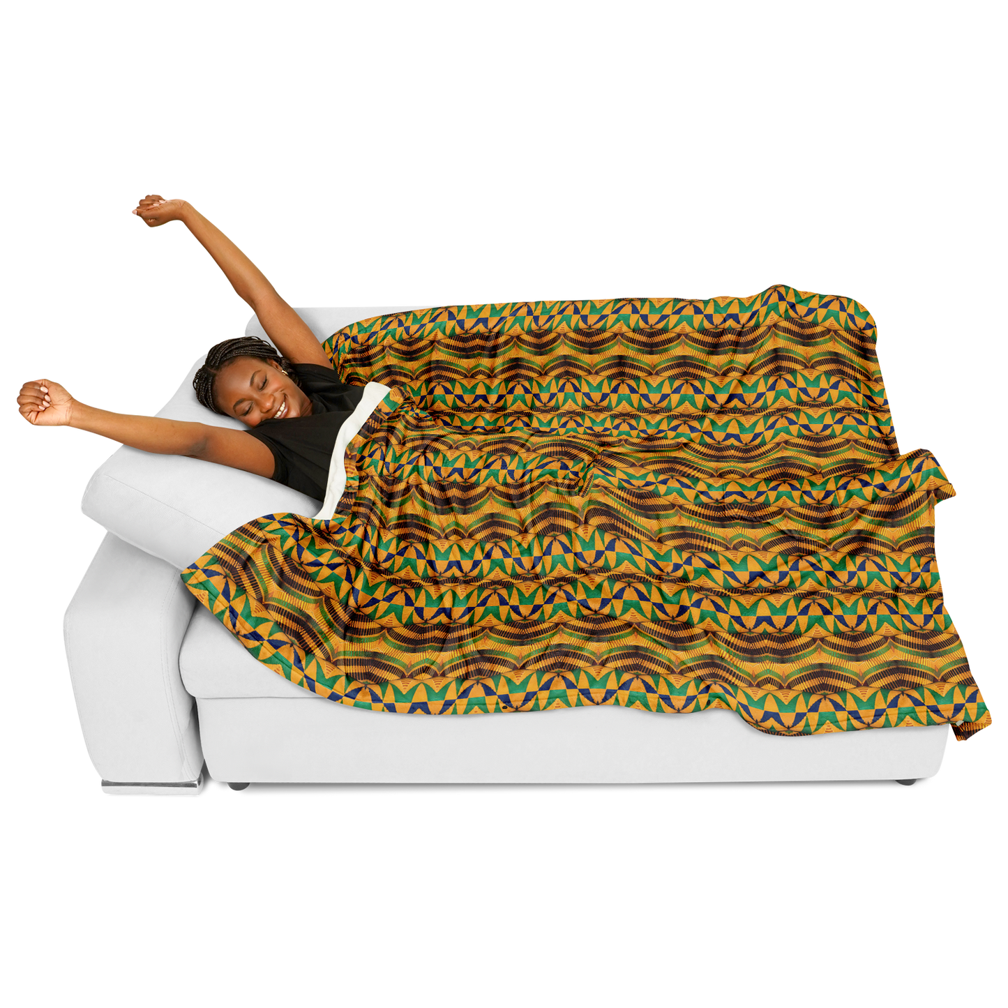 Women's African Kente Geometric Pattern All-Over Print Flannel Blanket Poncho