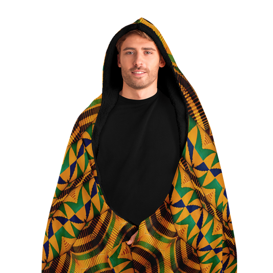 Men's African Kente Geometric Pattern All-Over Print Hooded Blanket Micro Fleece
