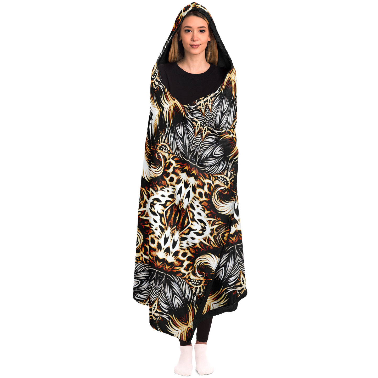Women's Leopard Kaleidoscope Pattern All-Over Print Hooded Blanket Micro Fleece
