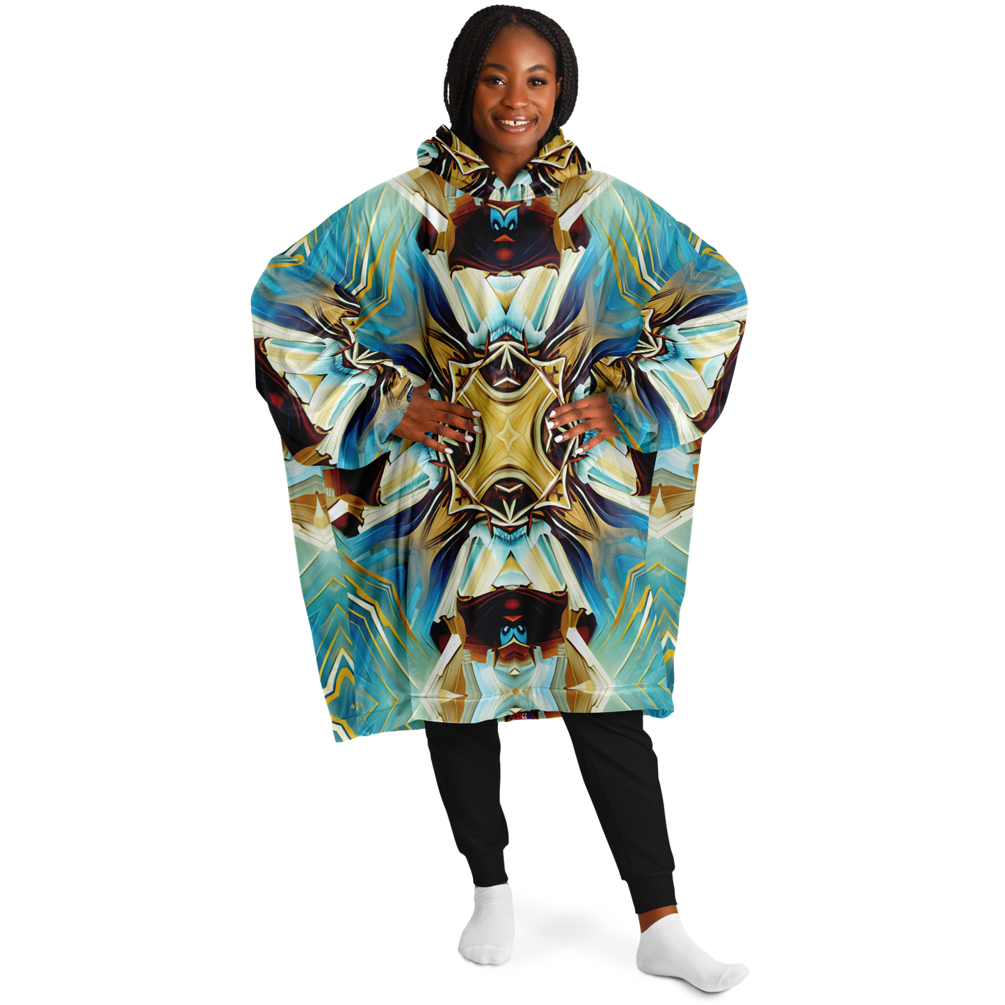 Women's Abstract Teal & Gold Pattern All Over Print Snug Hoodie